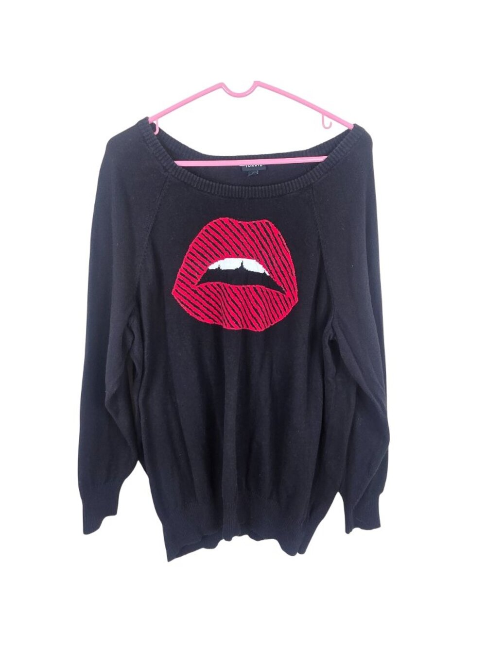 Torrid Black Knit Sweater Red Lips Graphic Size 2